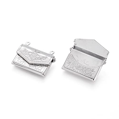 Beadthoven 20pcs Fashion Handbag Shaped Locket Pendants Platinum Brass Photo Frame Charms Photo Holder Memory Locket Pendants for DIY Necklace Jewelry Making - color: Platinum-Bag Shape