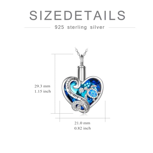 WINNICACA Silver Cremation Urn Necklaces for Ashes of Loved Ones - style: 1-Sea Turtle Crystal Necklace - Blue Opal Turtle