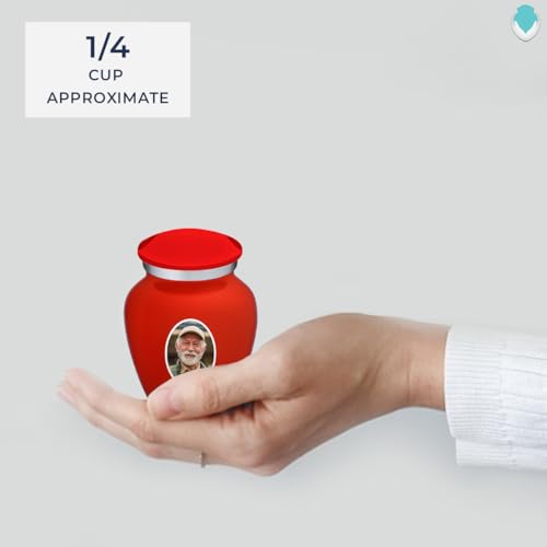 Embrace Keepsake Personalized Picture Cremation Urns for Human Ashes I Bright Red Photo Funeral Urn for Men and Women with Double Side Engraving I 3.5 lbs - color: Bright Red