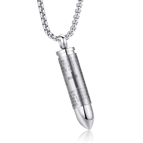 Mens Urn Necklace For Ashes Bullet Shape Cross Cremation Urn Jewelry - color: Silver Tone