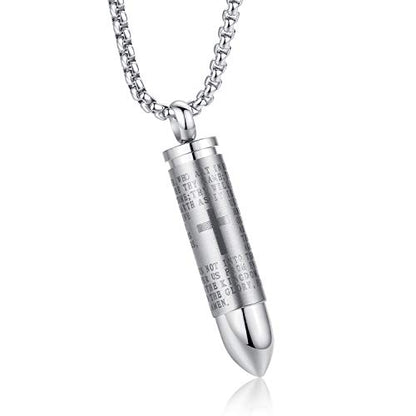 Mens Urn Necklace For Ashes Bullet Shape Cross Cremation Urn Jewelry - color: Silver Tone