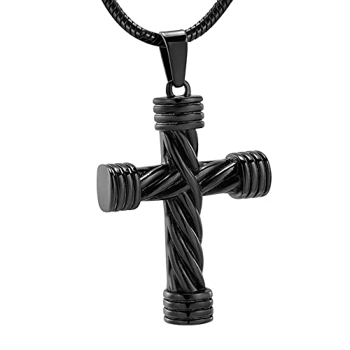 Minicremation Rope Winding Cross Cremation Ashes Urn Pendant Necklace Memorial Keepsake Jewelry Lord’s Prayer Cross Ashes Necklaces - color: Black-02