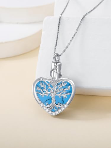 WINNICACA Urn Necklaces for Ashes 925 Sterling Silver Tree of Life Heart Cremation Jewelry for Ashes Jewelry Gifts for Human Ashes Keepsake Memorial Jewelry for Women Men - style: 4-Turquoise Tree of Life Urn