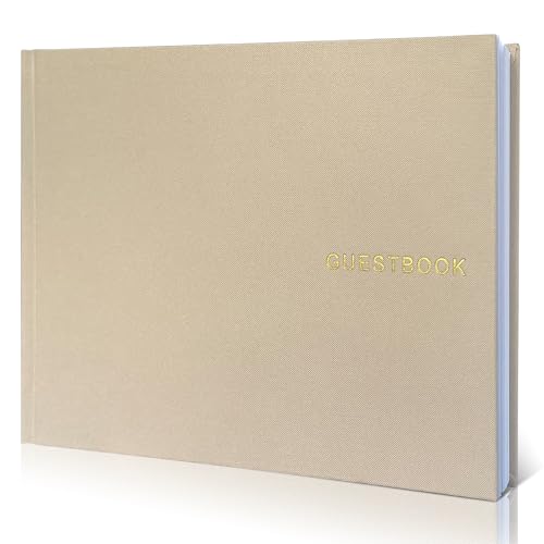 Elegant Linen Wedding Guset Book for Reception, Wedding Guest Book Alternative, Baby Shower, Bridal Shower and Special Events - 50 Blank + 50 Line Pages - color: A-beige