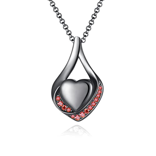 Cremation Jewelry 925 Sterling Silver Teardrop Urn Necklace for Ashes Heart Shape Memorial Keepsake Pendant for Human Ashes for Women Gift - color: R Black Gold - Red CZ