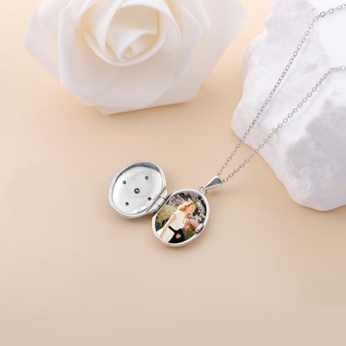 Oval Moissanite Locket Necklace: 925 Sterling Silver Locket with Photos | Vintage Moissanite Lockets Necklace Holds Pictures Engraved “Always with You ”Memorial Jewelry Gift for Mom Daughter