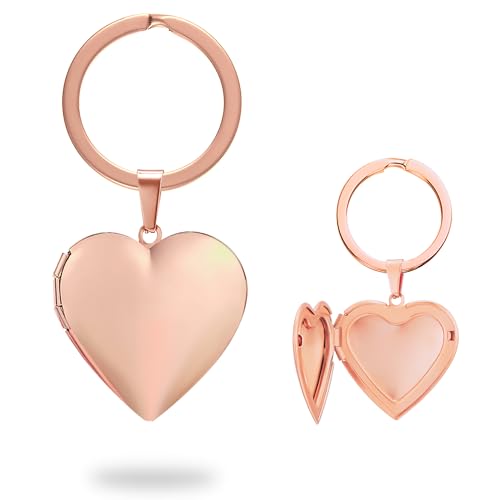 PHOCKSIN Silver Heart Locket Keychains for Women Gold Custom Locket Key Chain Personalized Picture Locket for Birthday Gifts - color: #03 Heart Rose Gold, style: Regular(no Customize)