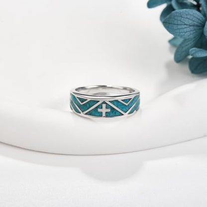 ONEFINITY Turquoise Rings S925 Sterling Silver Turquoise Ring Jewelry Gift For Women Men - size: 7, style: Cross