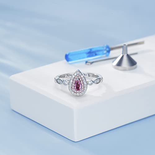 Sariel Teardrop Cremation Ring for Ashes - 925 Sterling Silver Urn Keepake Rings Memorial Jewelry for Women - color: Red