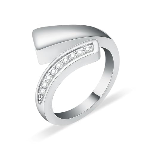 Urn Ring for Ashes for Women Men Cubic Zirconia Ash Ring Memorial Cremation Jewelry Bereavement Keepsakes Gift for Loss of a Loved One - color: Silver, size: 9#