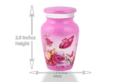 BOLD & DIVINE Beautiful Pink Butterfly Small Keepsake Urns for Human and Pet Ashes | with Velvet Bag & Funnel - 1 Quantity - color: Pink, size: Small (Single)
