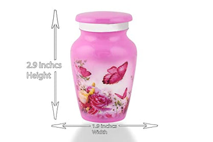 BOLD & DIVINE Beautiful Pink Butterfly Small Keepsake Urns for Human and Pet Ashes | with Velvet Bag & Funnel - 1 Quantity - color: Pink, size: Small (Single)