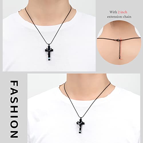 Forever in My Heart Birthstone Personalized Double Cross Urn Pendant Cremation Jewelry for Ashes Cross Ashes Keepsake - color: Light Blue