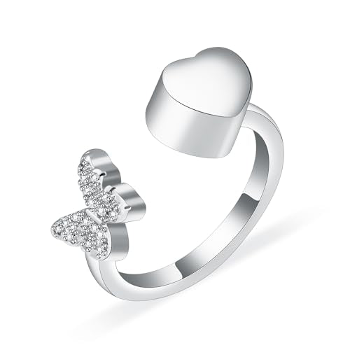 Oinsi Urn Rings for Ashes, Heart Cross Infinity Shape Cremation Rings for Ashes for Women Men Finger Ashes Ring Memorial Jewelry for Loved Ones with Filling Kits - color: B-Heart-Butterfly-8#