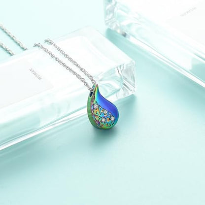 Tree of Life Teardrop Urn Necklace for Ashes Teardrop Crystal Cremation Jewelry Celtic knot Ashes Pendant Stainless Steel Keepsake Memorial Jewelry for Women Men - color: Rainbow