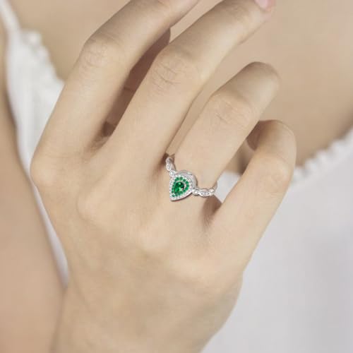 Sariel Teardrop Cremation Ring for Ashes - 925 Sterling Silver Urn Keepake Rings Memorial Jewelry for Women - color: Green