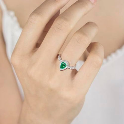 Sariel Teardrop Cremation Ring for Ashes - 925 Sterling Silver Urn Keepake Rings Memorial Jewelry for Women - color: Green