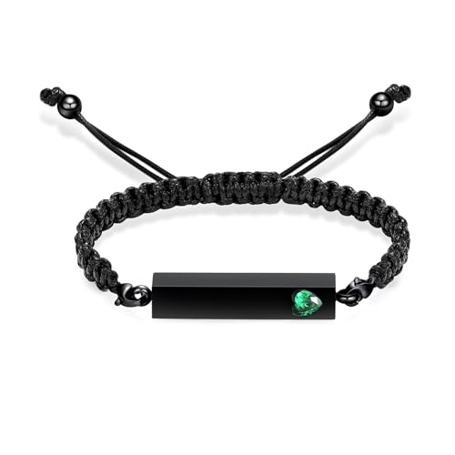 Hearbeingt Crystal Heart Cremation Jewelry Bar Urn Bracelet for Ashes - color: Black-Green stone