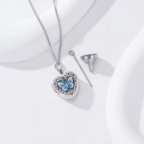 PELOVNY Urn Necklaces for Ashes of Loved Ones 925 Sterling Silver Personalized Heart Locket Urn Necklace Cremation Keepsake Memorial Jewelry Gifts for Women Men - color: Butterfly Locket Urn