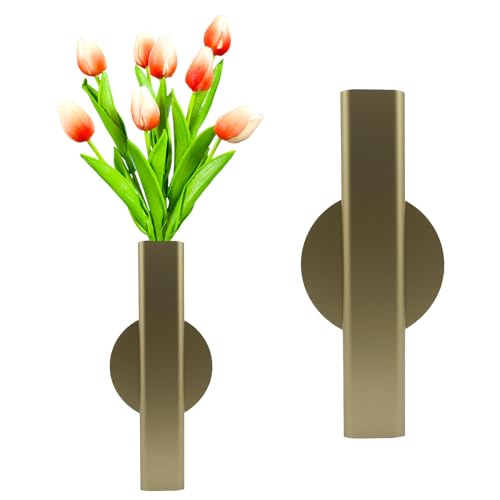 Self Adhesive Wall Vase Metal Tube Decoration Holder Used to Display Dried Flower, Faux Flowers, Fake Flowers, Also Suitable for Cemetery Memorial Decoration (1 PCS Gold) - color: 1 Pcs Gold