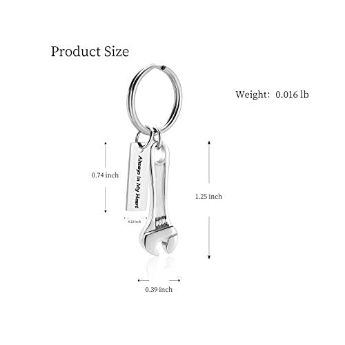 shajwo Wrench Urn Necklace for Ashes for Women Men Human Ashes Stainless Steel Hammer Cremation Jewelry for Ashes Pendant - color: Keychain-Silver