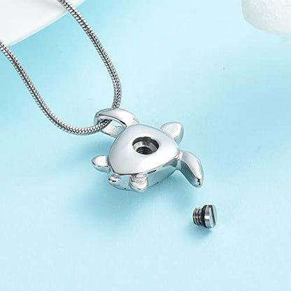shajwo Sea Turtle Cremation Urn Necklaces for Ashes | Stainless Steel Animal Urn Keepsake Jewelry Pendants for Men Women - color: 1-Silver
