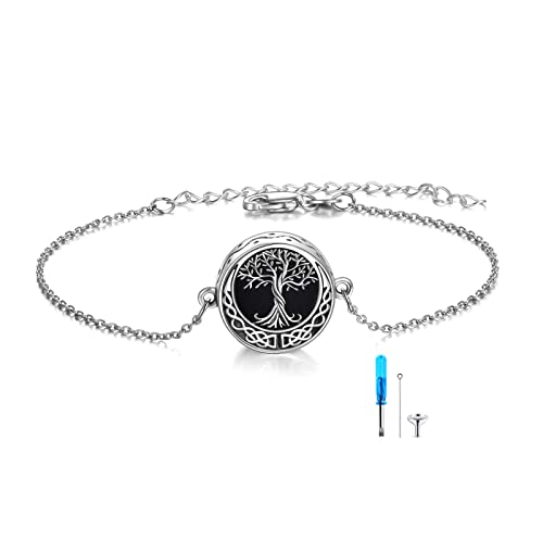 ONEFINITY Sunflower/Tree of Life Urn Bracelet for Ashes 925 Sterling Silver Sunflower/Tree of Life Cremation Keepsake Pendant Locket Bracelet for Women Mom - style: Black Onyx tree of Life