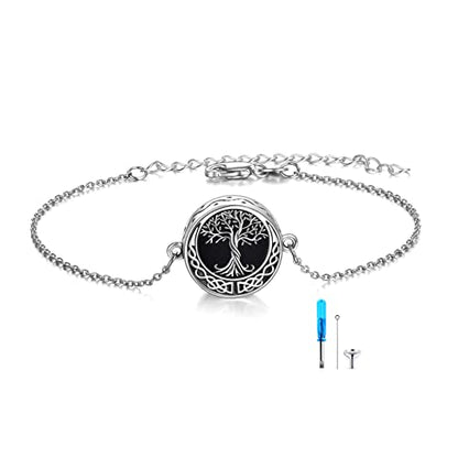 ONEFINITY Sunflower/Tree of Life Urn Bracelet for Ashes 925 Sterling Silver Sunflower/Tree of Life Cremation Keepsake Pendant Locket Bracelet for Women Mom - style: Black Onyx tree of Life