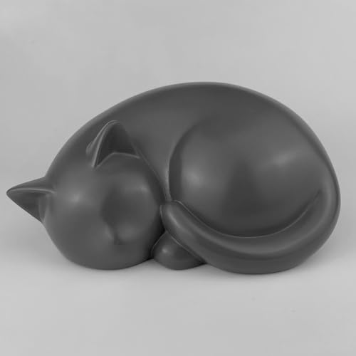Sleeping Cat Memorial Urn, Cremation Keepsake (Gray) - color: Gray