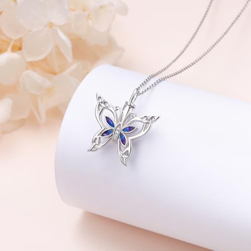 925 Sterling Silver Urn Necklaces for Women Claddagh/Angel Wings/Guitar/Butterfly/Tree of Life Ashes Memorial for Loss Keepsake Jewelry Present Easter Day of the Dead - style: Butterfly - Bluish violet