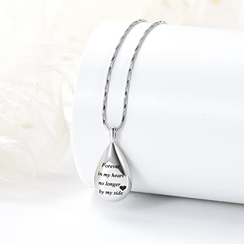Yinplsmemory Carved Teardrop Keepsake Ashes Necklace Urn Pendant Cremation Memorial Jewelry-Always in my heart - color: Silver-Forever in my heart