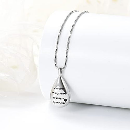 Yinplsmemory Carved Teardrop Keepsake Ashes Necklace Urn Pendant Cremation Memorial Jewelry-Always in my heart - color: Silver-Forever in my heart