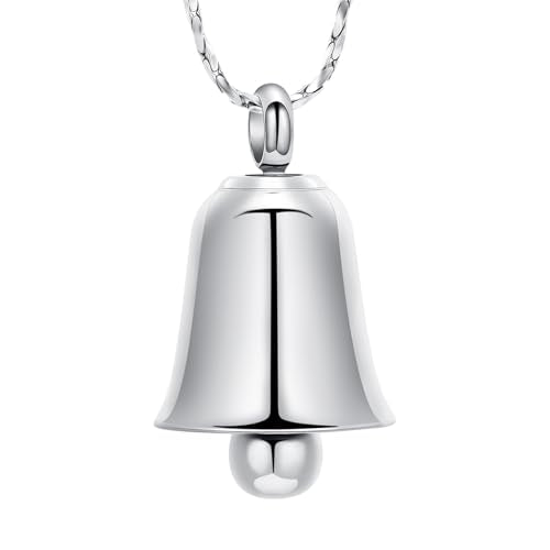Imrsanl Bell Urn Necklaces for Ashes for Women Men Cremation Jewelry Keepsake Memorial Locket Urn Pendant Necklace for Human Ashes - color: Silver