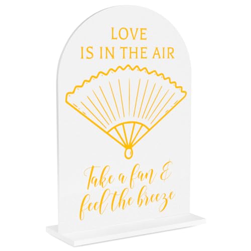 Wedding Sign Decor, Wedding Fans Sign for Reception Event Party, Bridal Shower Decorations, Wedding Table Sign Accessories for Anniversary and Event 5x7 Inch - color: GoldBreeze