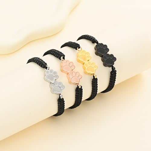 Oinsi Pet Cremation Bracelet for Ashes Dog Cat Paw Urn Pendant Bangle Adjustable Rope Memorial Urn Bracelet for Women Men Stainless Steel Keepsake -Black - color: D-Black