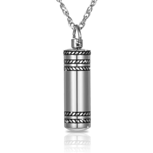 Cremation Necklace for Ashes Cylinder Urns Locket Pendant Ashes Holder Stainless Steel Memorial Jewelry Keepsake Decorative Urns for Women Men - color: Silver