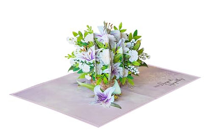Purple Lilies Basket Pop Up Sympathy Cards with Envelopes, 6x8 in Sorry for Your Loss Card, Religious Pop Up Sympathy for Loss of Loved one, Mother, Father, Husband (Purple Lilies Basket) - color: Purple Lilies Sympathy