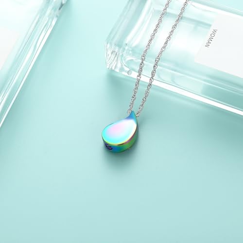 Tree of Life Teardrop Urn Necklace for Ashes Teardrop Crystal Cremation Jewelry Celtic knot Ashes Pendant Stainless Steel Keepsake Memorial Jewelry for Women Men - color: Rainbow