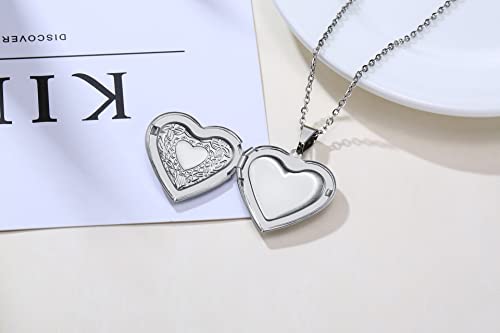 2 Pcs Locket Necklace that Holds Pictures Stainless Steel Locket Pendant Necklace Memory Photo Pendant Necklace for Women Girls - color: Heart style 1