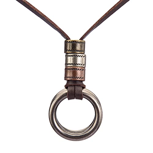 PU Leather Necklace Vintage Boho Multilayer Pendant for Women Men | Bohemian Hippie Style, Handmade Alloy Sweater Choker, Easy Adjustable Long Cord, Fit Daily Holiday Party Outfits,Jewelry Gift - color: Leather Double Rings Necklace