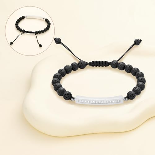 Oinsi Lava Rock Bracelet With Tube Memorial Urn Jewelry For Ashes Of Loved Ones Keepsake Cremation Bracelet Women Men Adjustable Length - color: Silver (Crystal Cube)