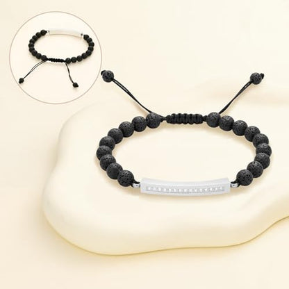 Oinsi Lava Rock Bracelet With Tube Memorial Urn Jewelry For Ashes Of Loved Ones Keepsake Cremation Bracelet Women Men Adjustable Length - color: Silver (Crystal Cube)