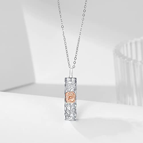 Sterling Silver Flower Tree Life Cremation Urn Necklace for Women - color: Cylin *Rose(R/P)