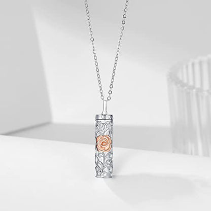 Sterling Silver Flower Tree Life Cremation Urn Necklace for Women - color: Cylin *Rose(R/P)