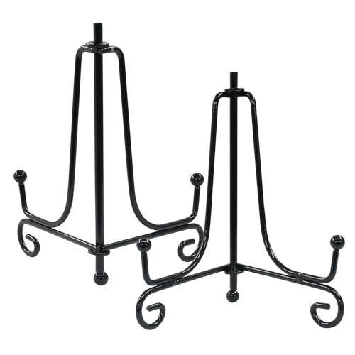 Hordion 2 Pack Plate Stand, 4 Inch Black Iron Easel Photo Display Stand | Plate Holder for Picture Frame Book Tabletop Art Platter