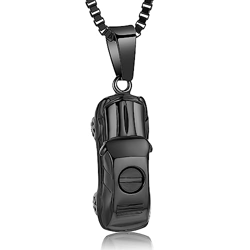 XSMZB Mini Car Cremation Jewelry Memorial Urn Necklace for Ashes Stainless Steel Pendant Human Pet Ashes Holder Keepsake Gift for Men Women - color: Black