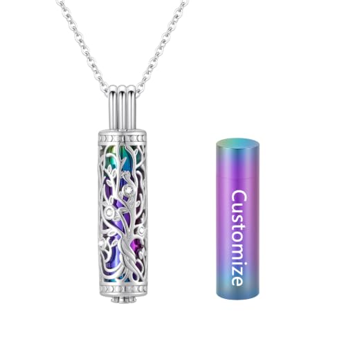 Cylinder Tree of Life Urn Necklace for Ashes Cremation Jewelry Vial Pendant for Women Men Memorial Keepsake for Loved Ones - Always In My Heart - color: Customize