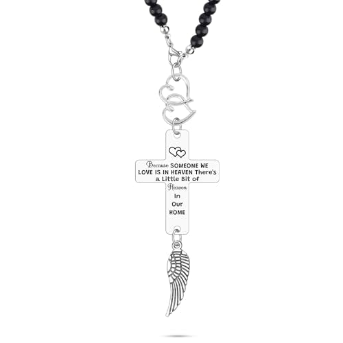 Memorial Car Charm Cross Rear View Mirror Hanging Accessories Sympathy Gift for Loss of Sister Brother Dad Mom Daughter Son Grief Bereavement Remembrance Keepsake Car Interior Decor