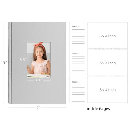 Vienrose Photo Album 4x6 300 Photos PU Leather Cover Grey | Memo Area, Personalized Window, Slip-In Pockets, Acid-Free & PVC-Free, Store Wedding Baby Vacation Memories - color: Grey