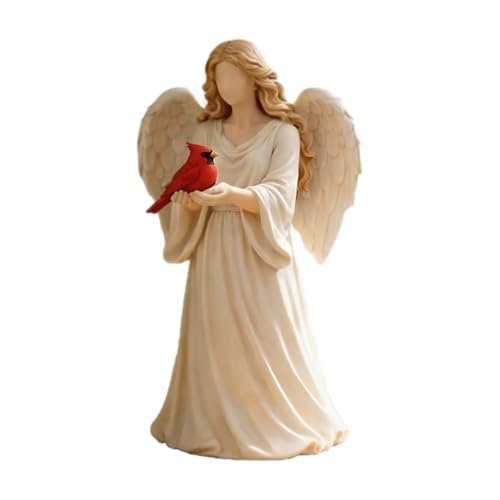 Angel Figurine with Red Cardinal, Memorial Sympathy Gift for Loss of Loved One, Bereavement Remembrance Statue, Religious Decor for Home Shelf Mantel